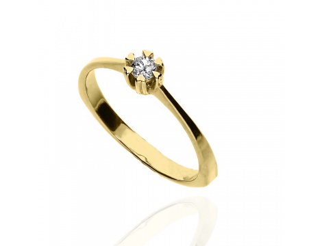 Złoty pierścionek próby 0,585 zaręczynowy z brylantem 0,12 ct - 2
