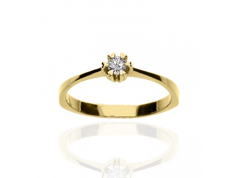 Złoty pierścionek próby 0,585 zaręczynowy z brylantem 0,12 ct
