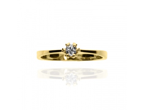 Złoty pierścionek próby 0,585 zaręczynowy z brylantem 0,12 ct - 3