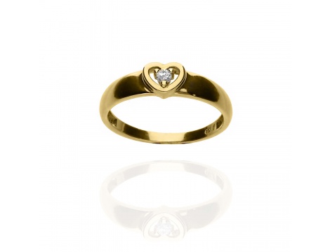 Złoty pierścionek próby 0,585 serce z brylantem 0,06 ct