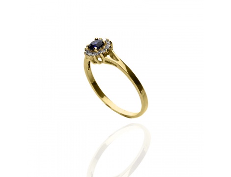 Złoty pierścionek próby 0,585 z szafirem 0,28ct i diamentami 0,12ct - 2